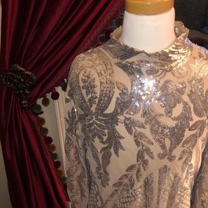 Cream/Silver Sequined Cocktail Dress